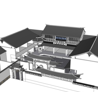 中式古建民房su模型