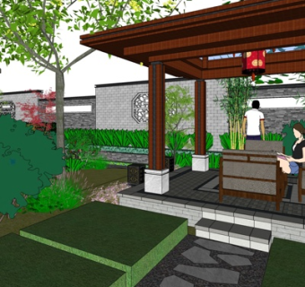 新中式园林景观su模型