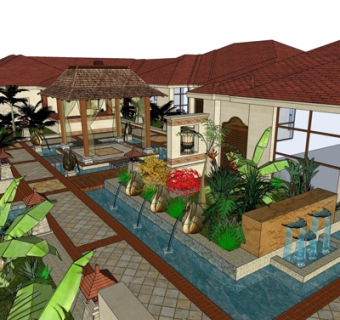 新中式园林景观su模型