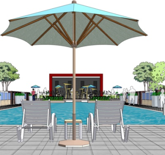 现代游泳池su模型