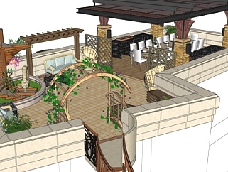 新中式阳台花园su模型