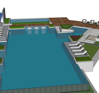 现代游泳池su模型