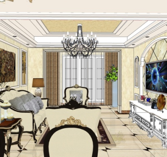 欧式客厅su模型