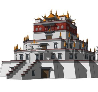 中式古建寺庙su模型