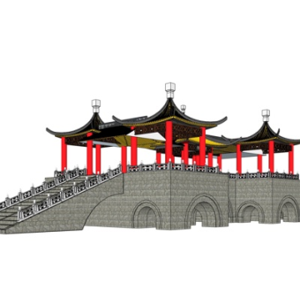 中式古建城楼su模型