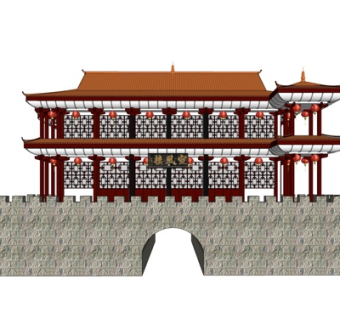 中式古建城楼su模型