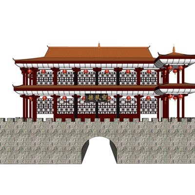 中式古建城楼su模型