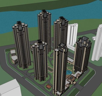 现代高层小区规划su模型