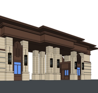 新中式公园入口su模型