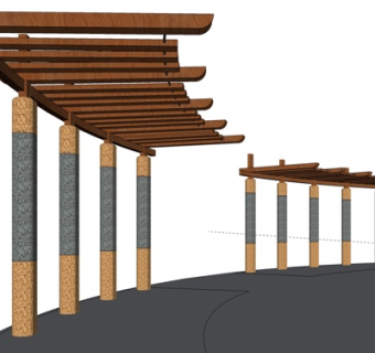 中式廊架凉亭su模型