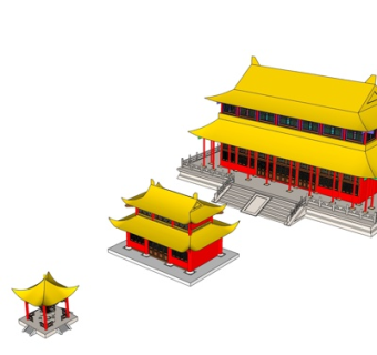 中式古建寺庙su模型