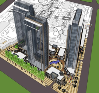 现代高层小区规划su模型