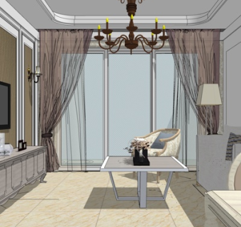 简欧客厅su模型