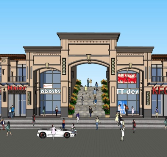 现代商业街su模型