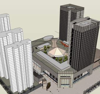 现代高层小区规划su模型