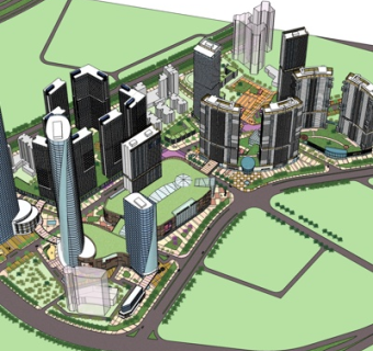 现代高层小区规划su模型