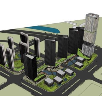 现代高层小区规划su模型