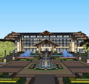 欧式会所外观su模型