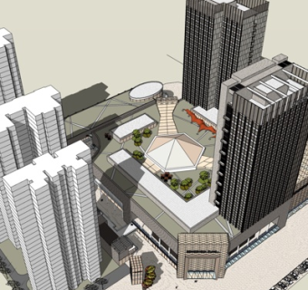 现代高层小区规划su模型