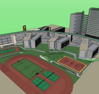 现代学校外观su模型