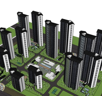 现代高层小区规划su模型