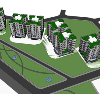 现代高层小区规划su模型