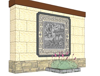 中式庭院围墙su模型