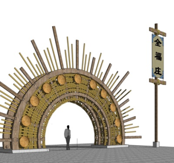 中式民俗入口门头su模型