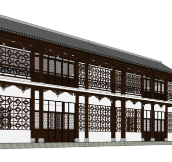 中式沿街商业建筑su模型