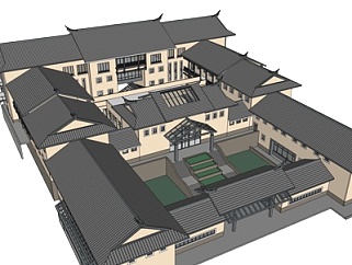 新中式院子su模型