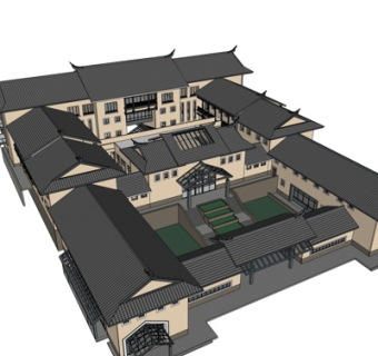 新中式院子su模型