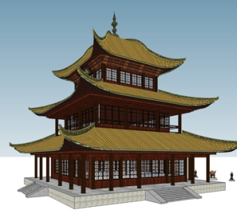 中式楼阁su模型