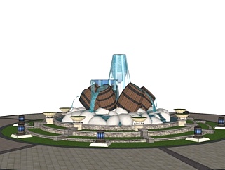 欧式喷泉水池景观su模型