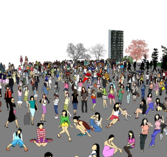 现代人物组合su模型