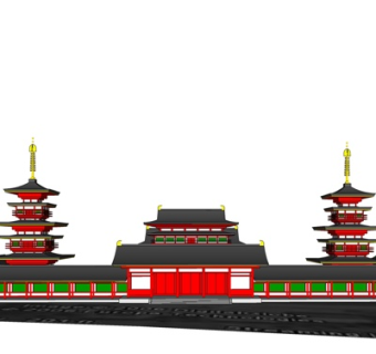 中式楼阁建筑su模型