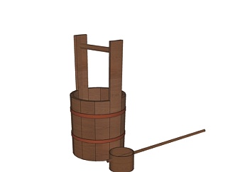 中式木质水桶su模型