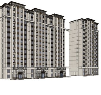 新古典高层公寓楼su模型