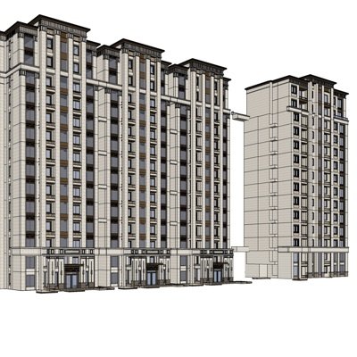 新古典高层公寓楼su模型