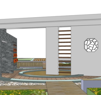 现代景观墙su模型