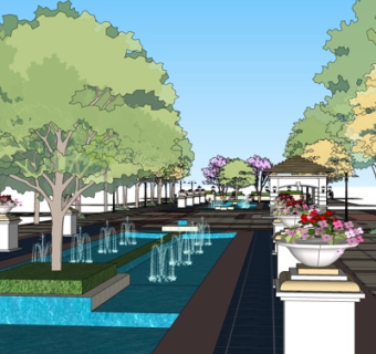 现代景观水池su模型