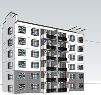 新中式公寓楼su模型