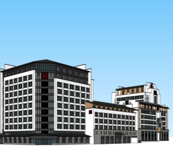 新中式沿街商业建筑su模型