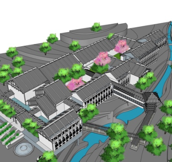 新中式商业会所外观su模型