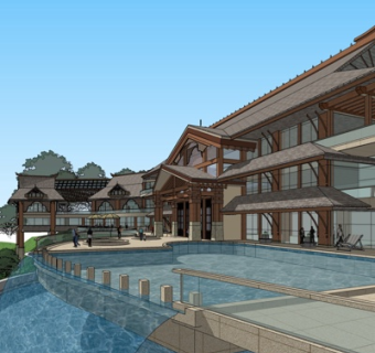 新中式商务会所su模型