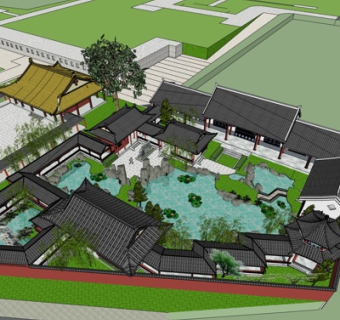 中式院子su模型