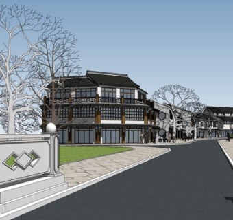 新中式商业街su模型