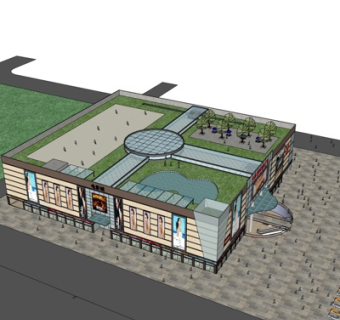 现代购物广场外观su模型