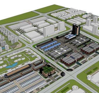 现代工业区规划su模型