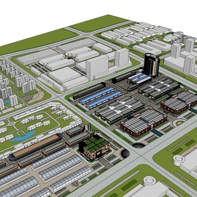 现代工业区规划su模型