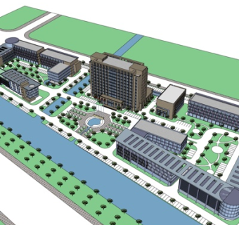 现代高层小区规划su模型